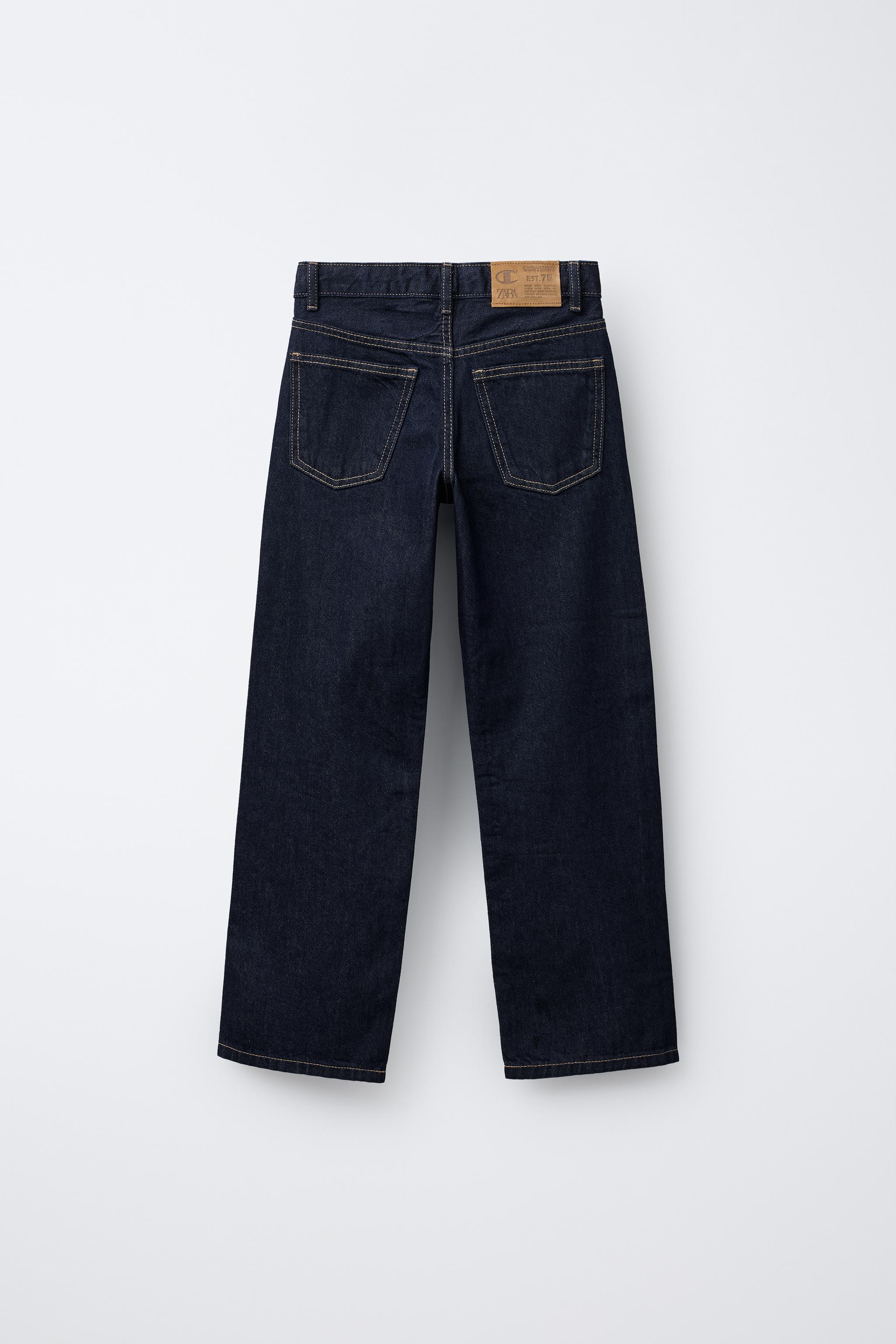ワイドレッグデニム クロスボタン ダークブルー ワイドレッグジーンズ Champion ® x Zara - ブルー | ZARA Japan
