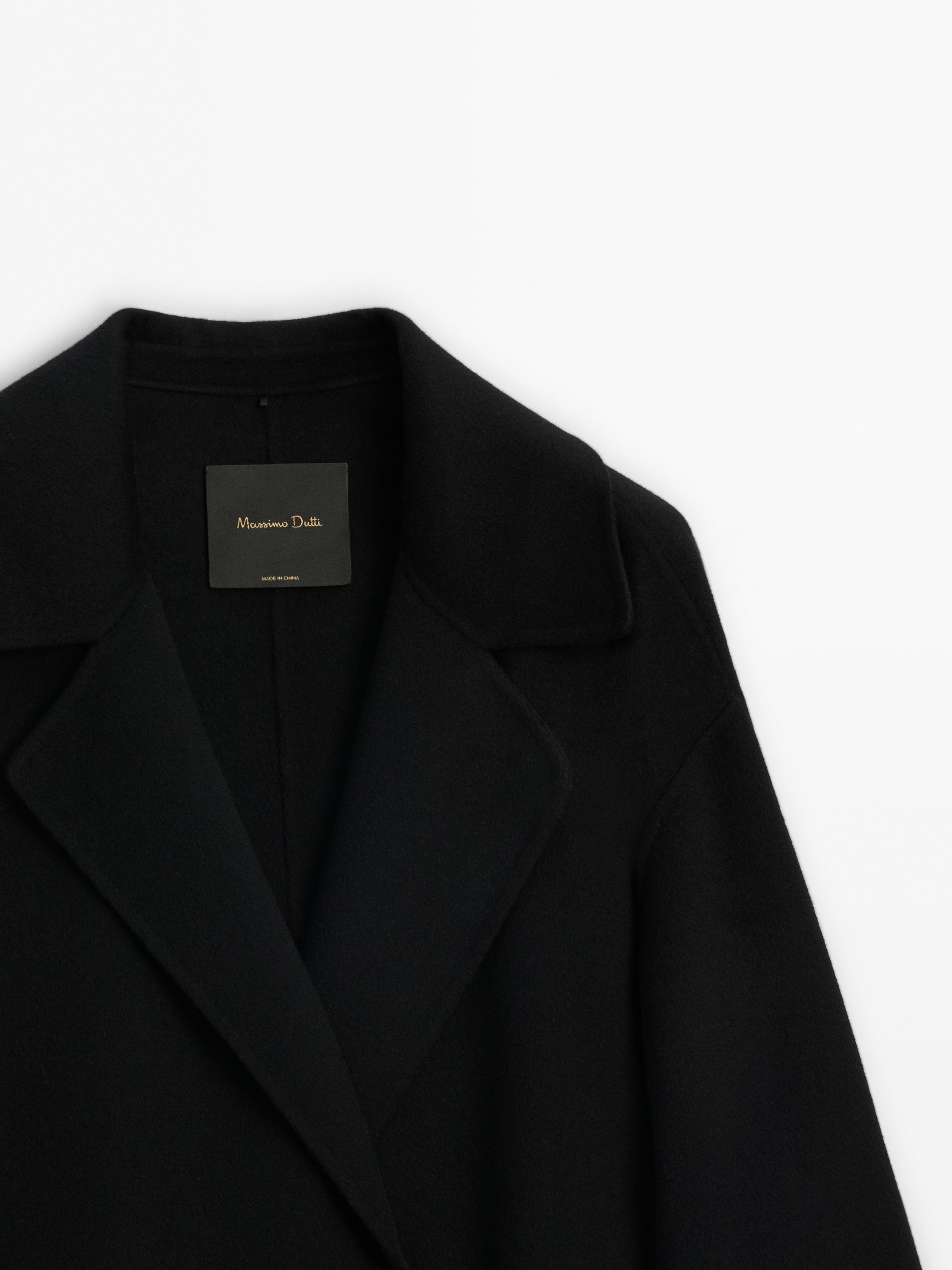 Long wool blend coat with belt - Black | ZARA United States Long wool blend coat with belt - Black | ZARA United States
