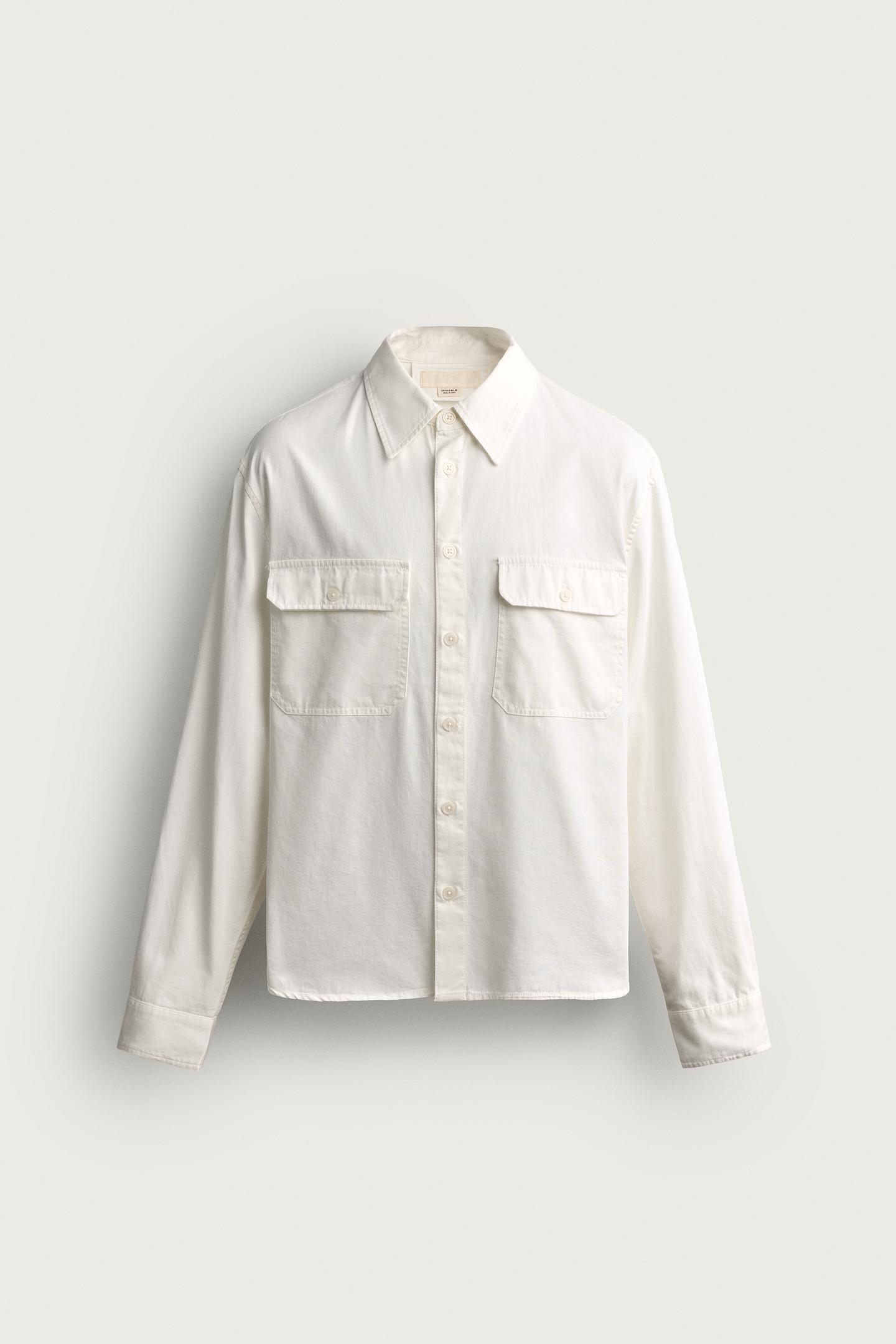 Мужская рубашка Zara Relaxed Fit Pocket, цвет: Белый — фото 8
