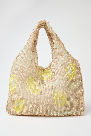 Zara 檸檬印花串珠迷你手提包 - 黃色