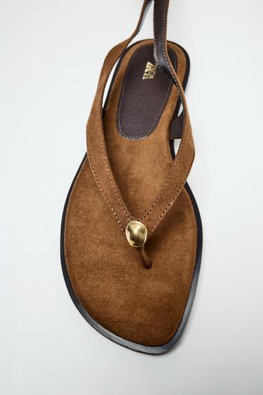 SANDALIA PLANA ATADA - Cuero de Zara