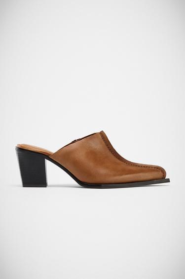 ZUECO PIEL PESPUNTE - Tostado oscuro de Zara