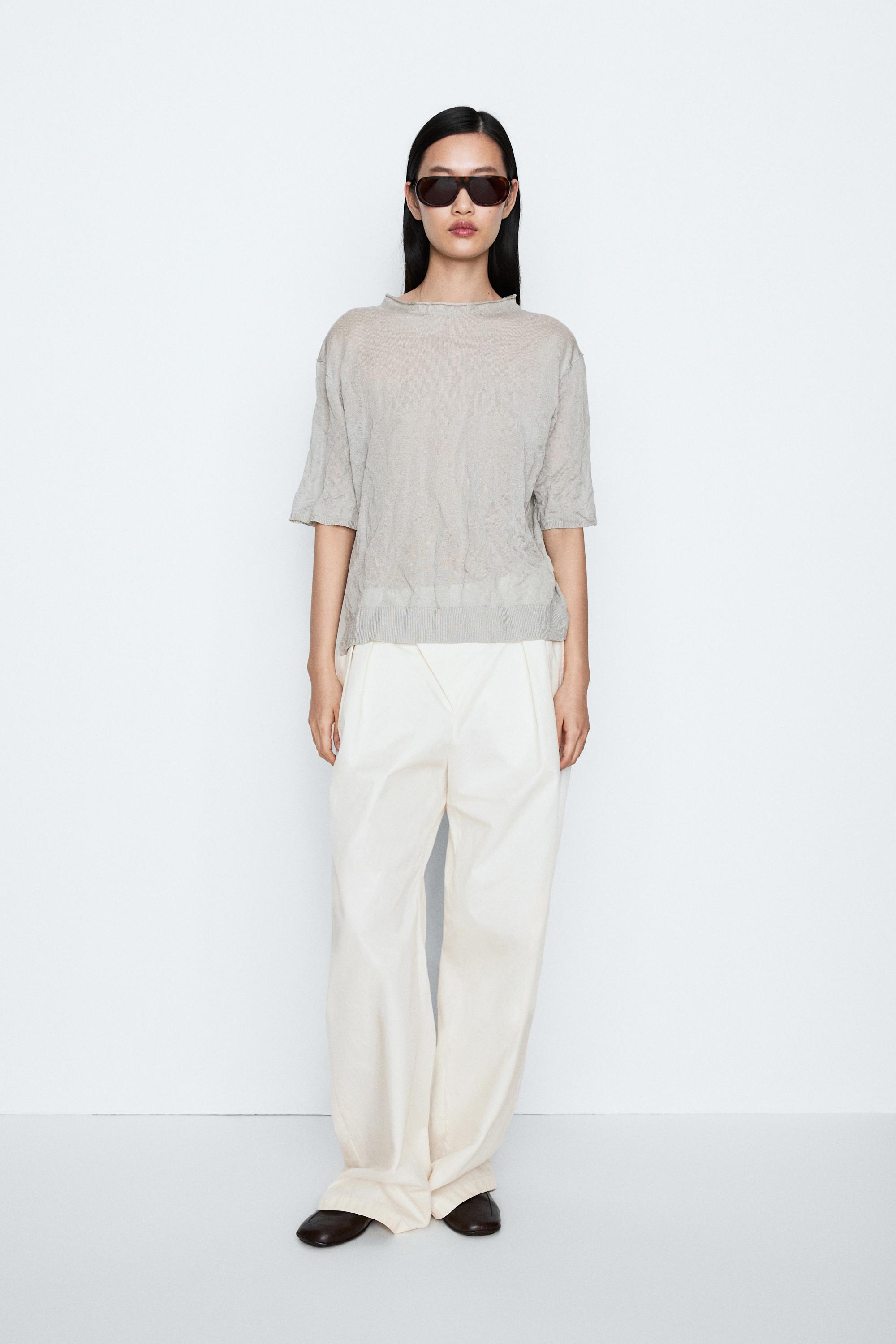 Short sleeve fine knit sweater - STUDIO — Salmon