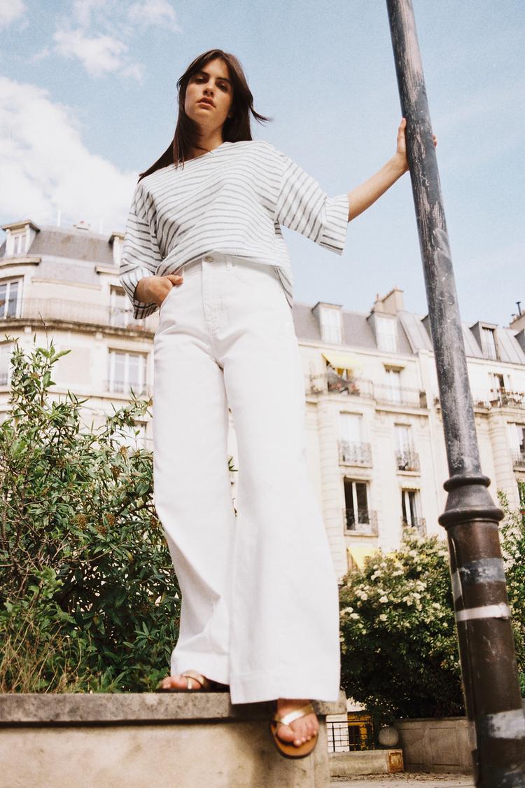 リネン混ストライプシャツ - 青色/白色 | ZARA Japan / 日本 