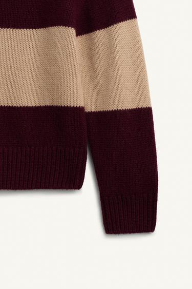 POLO EN MAILLE À RAYURES 100% LAINE ÉDITION LIMITÉE - bordeaux/écru de Zara - Image 6