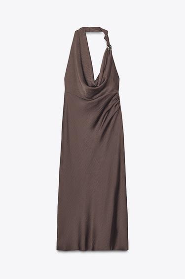 ROBE MIDI SATINÉE ASYMÉTRIQUE - Marron de Zara - Image 6