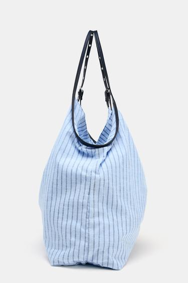 SAC SHOPPER TISSU RAYURES - Bleu de Zara - Image 4