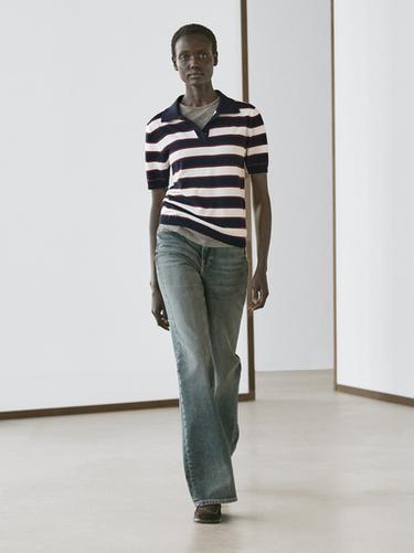 Zara Striped knit polo sweater - Navy blue