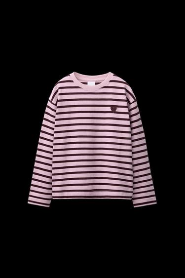 GESTREIFTES T-SHIRT MIT HERZFLECKEN - Rosa von Zara - Bild 0