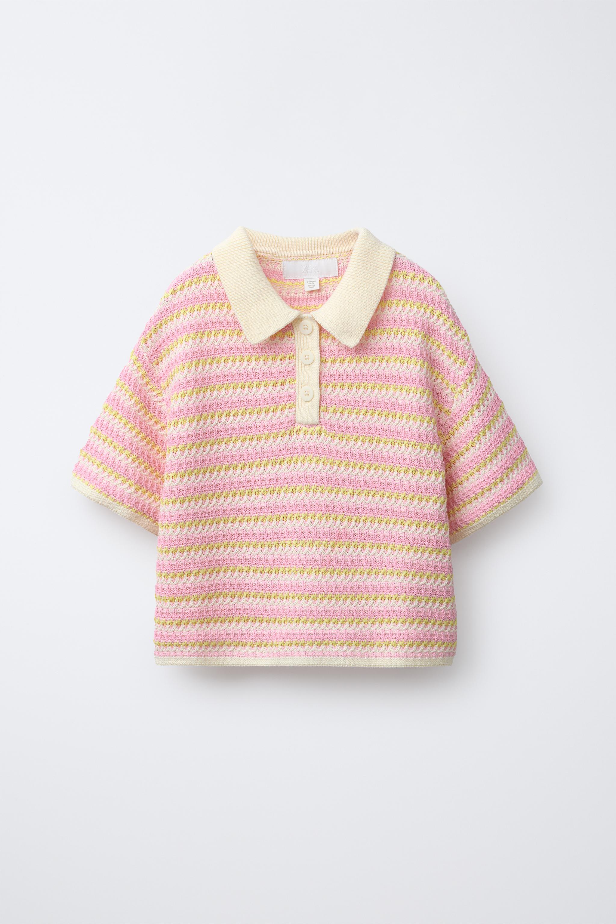 STRIPED KNITTED POLO SHIRT Pink ZARA Australia