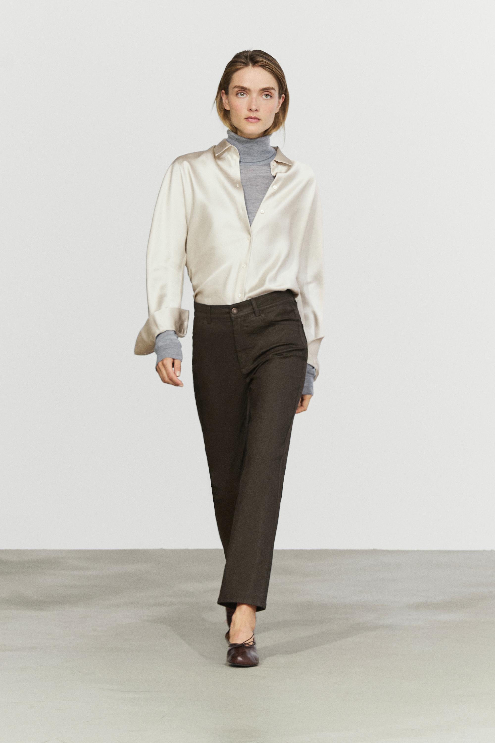 Waxed straight-leg pants — Brown