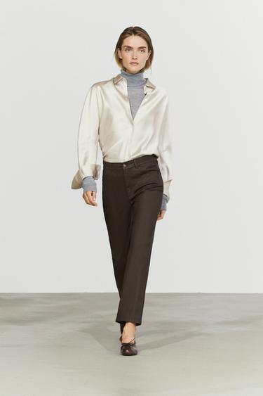 Zara Waxed straight-leg pants - Brown - Image 0