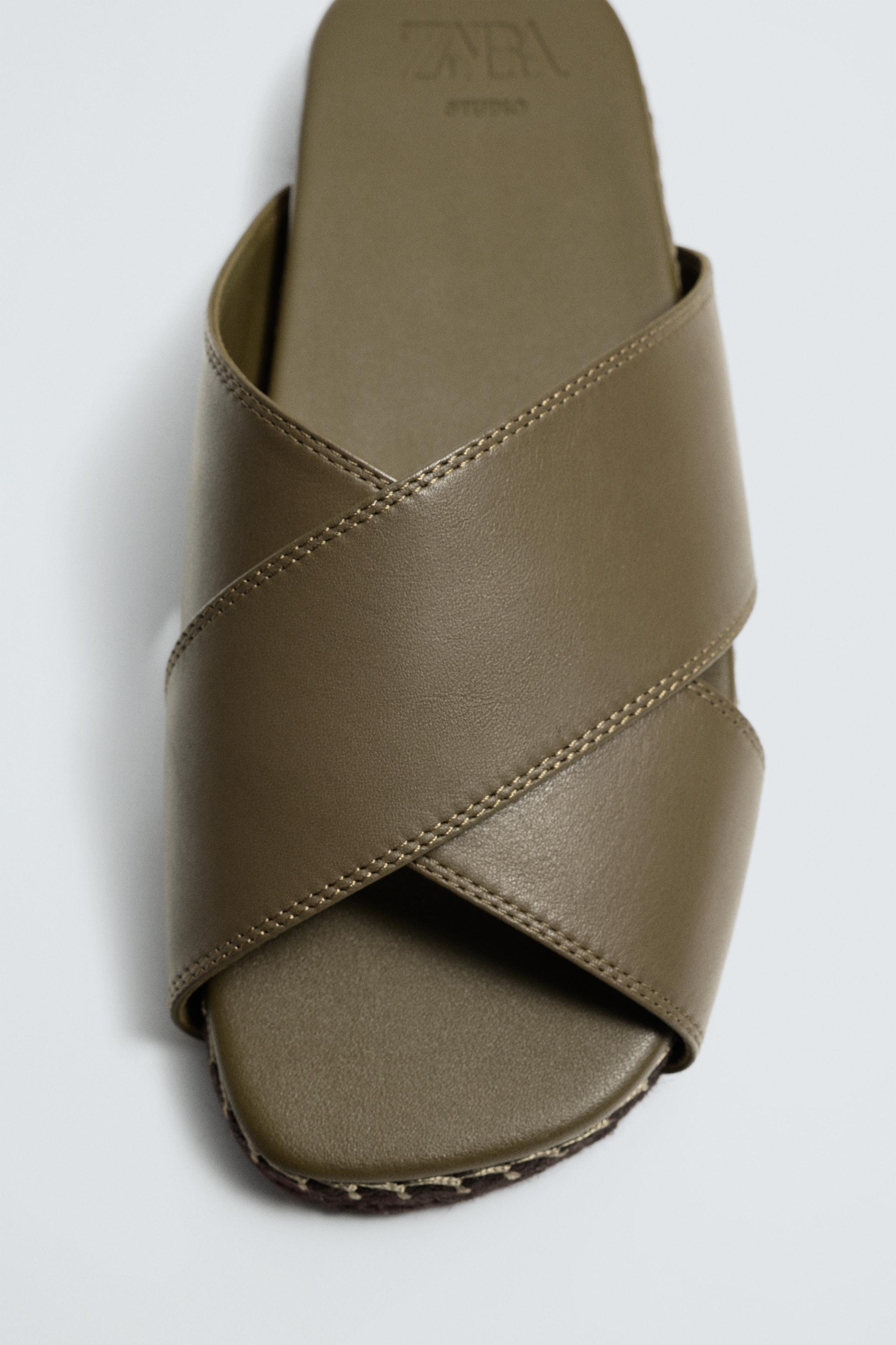 サララ CRISSCROSS LEATHER SANDALS - Green | ZARA United States