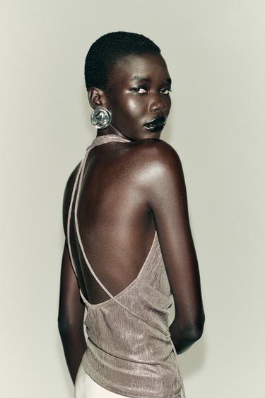 DRAPED HALTER TOP - Silver by Zara