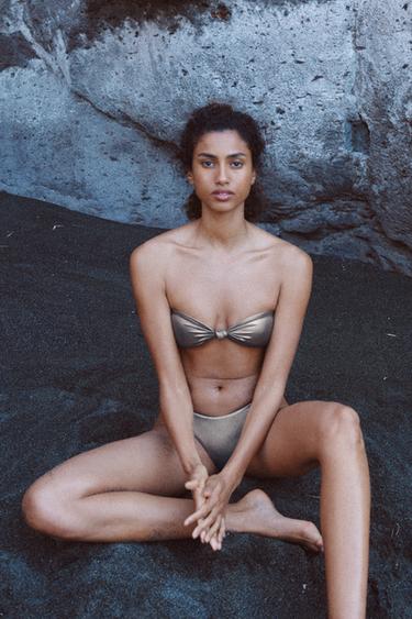METALLIC BANDEAU BIKINI TOP - Dark silver by Zara - Image 9