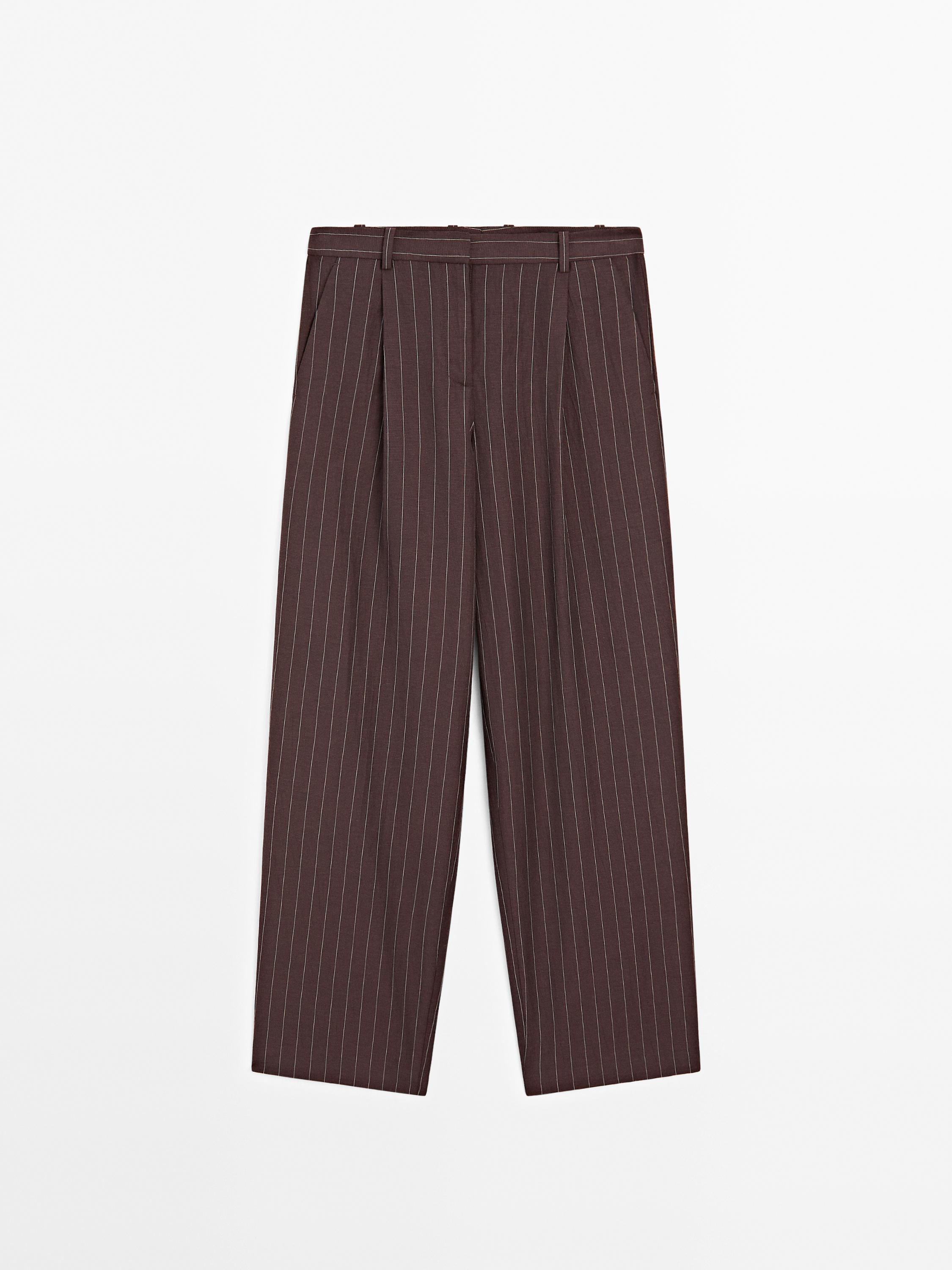 Darted pinstripe trousers
