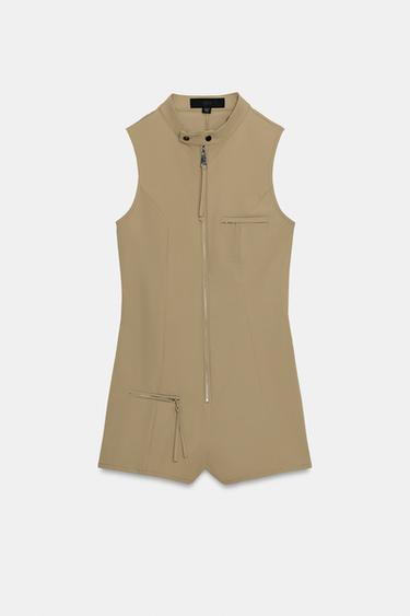 ZIP SHORT JUMPSUIT - Dark khaki by Zara - Image 5