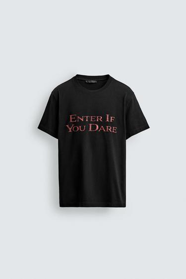 CAMISETA TEXTO ESTAMPADO - Negro de Zara