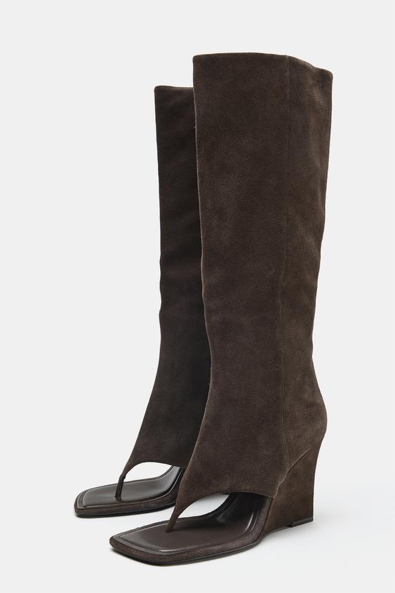 BOTTES OUVERTURE AVANT CUIR - Gris foncé de Zara - Image 2