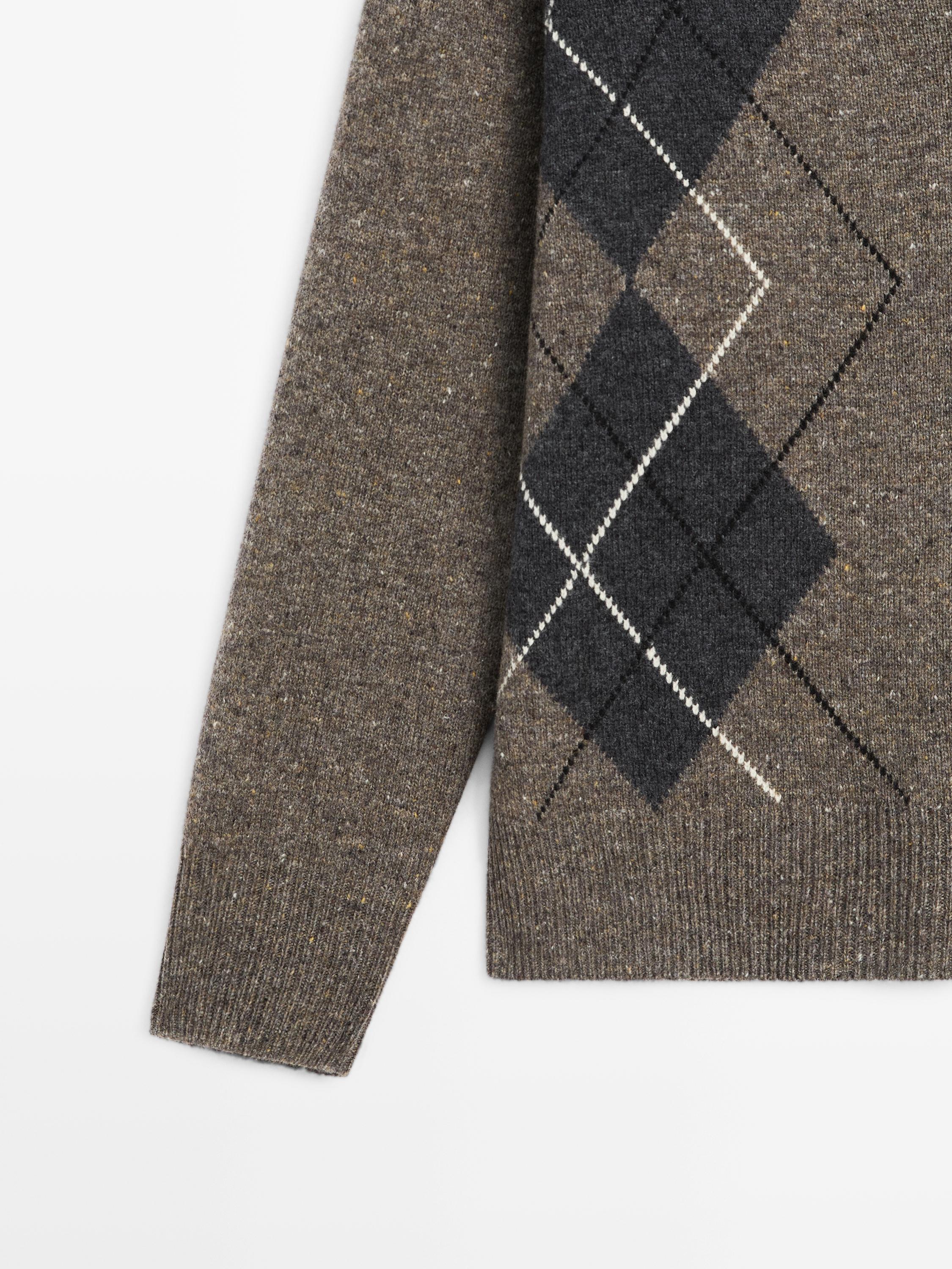 Wool argyle knit cardigan