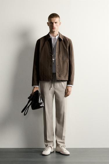 Zara Easy Care 運動風腰身長褲 - 淺棕黃色