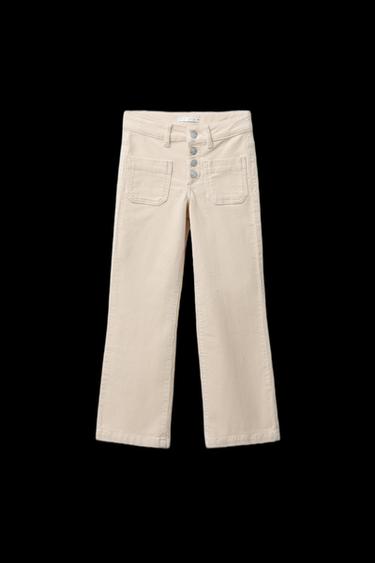 Zara STRAIGHT CORDUROY PANTS WITH POCKETS - Ecru