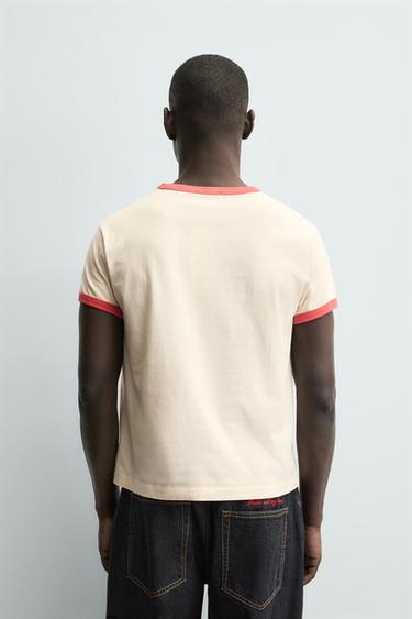 RIB T-SHIRT WITH CONTRAST HEART - Ecru by Zara - Image 2