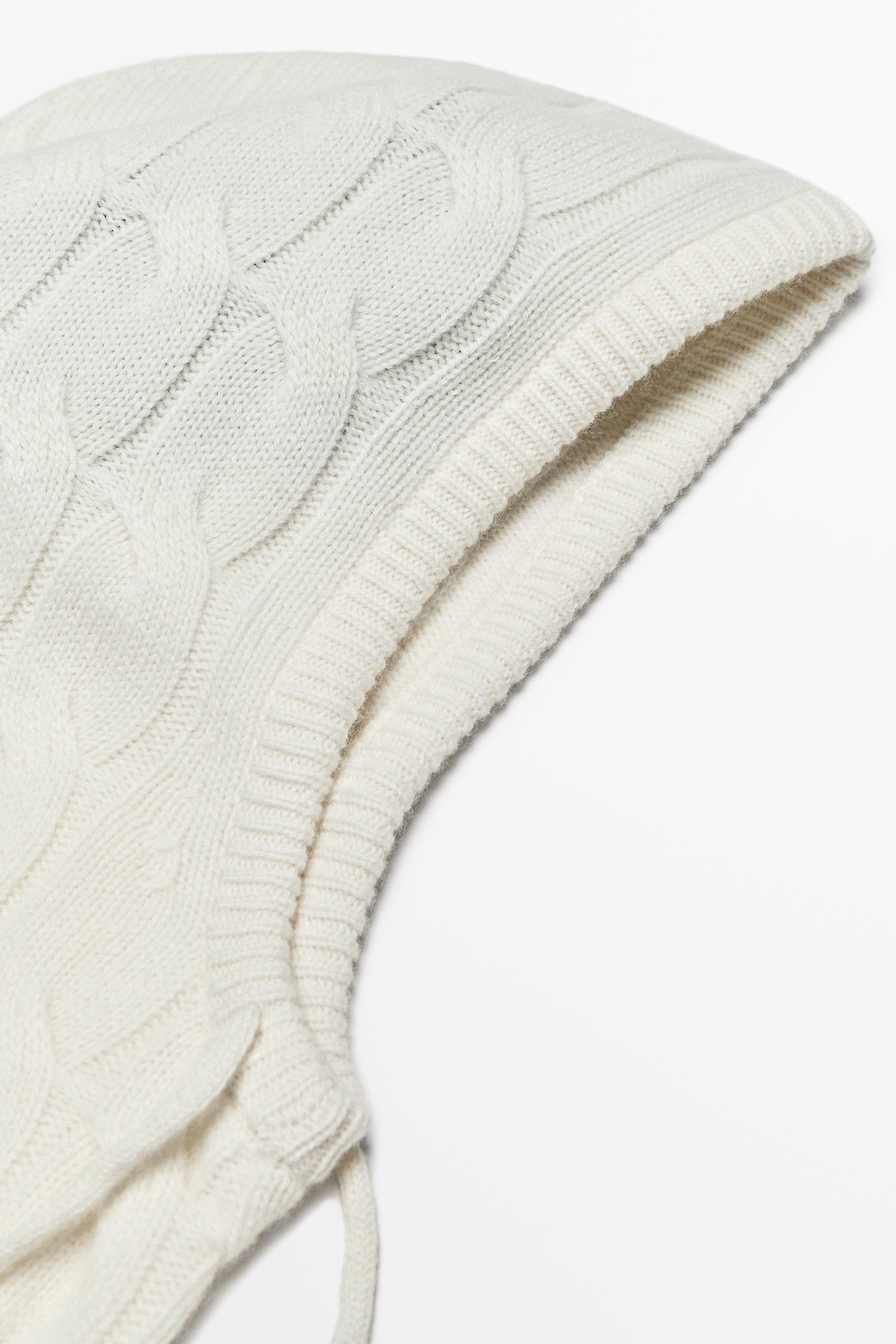 Cotton blend cable-knit balaclava with tie
