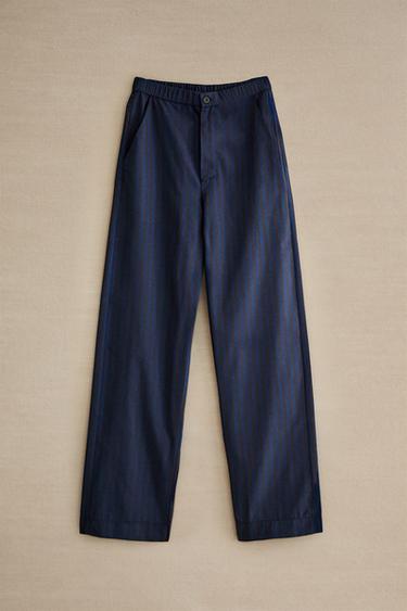 PANTALON LONG RAYÉ - Bleu de Zara - Image 5