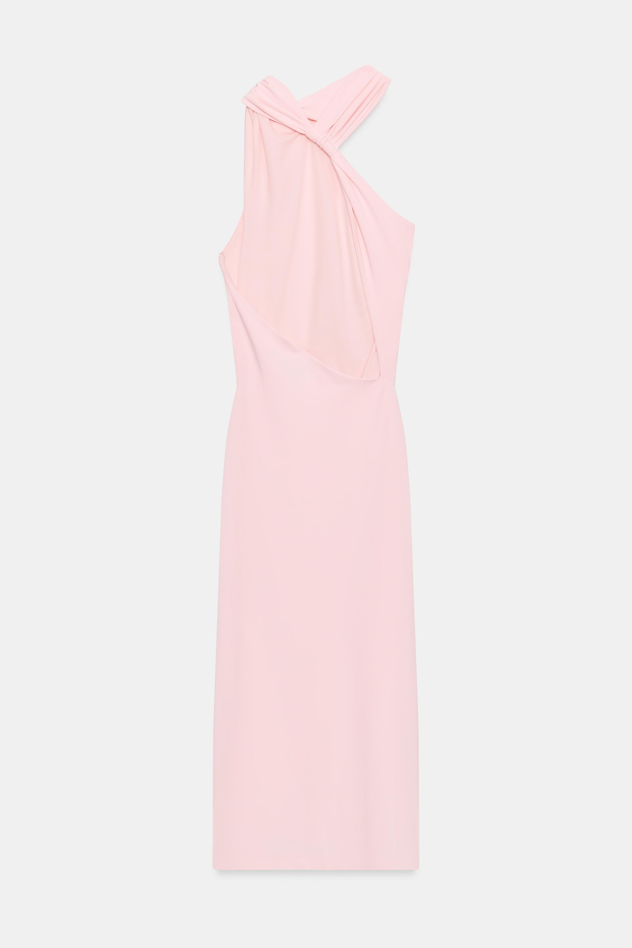 pink halter neck dress Gracia Pink Mesh Halter Midi Dress