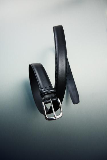Zara TOPSTITCHED LEATHER BELT - Black - Image 0