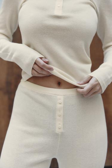 KNIT TROUSERS WITH BUTTONS - Ecru by Zara