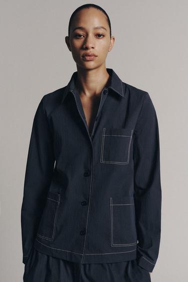 Zara PIPING DETAIL SHIRT ZW COLLECTION - Blue / Gray