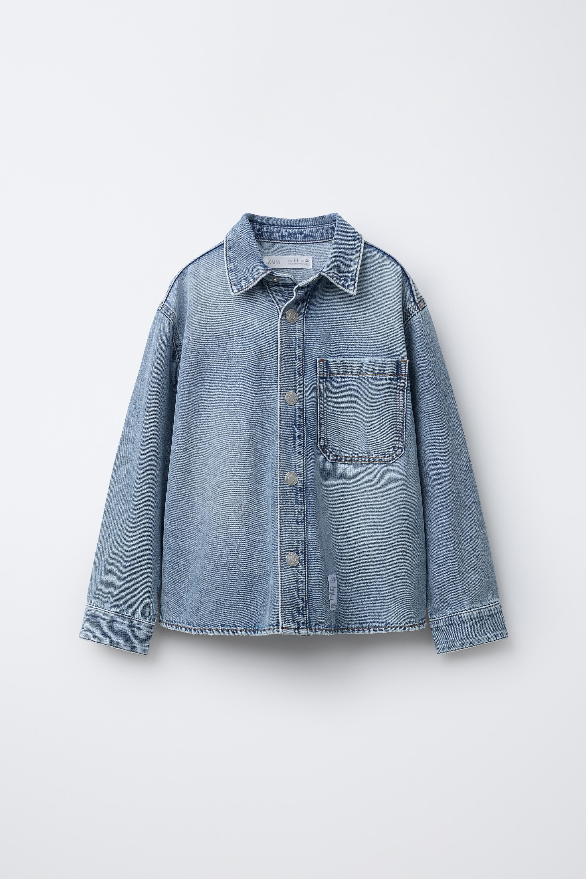 DENIM OVERSHIRT WITH LABEL - Mid-blue | ZARA Australia