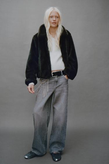 Zara FAUX FUR BOMBER JACKET - Mink