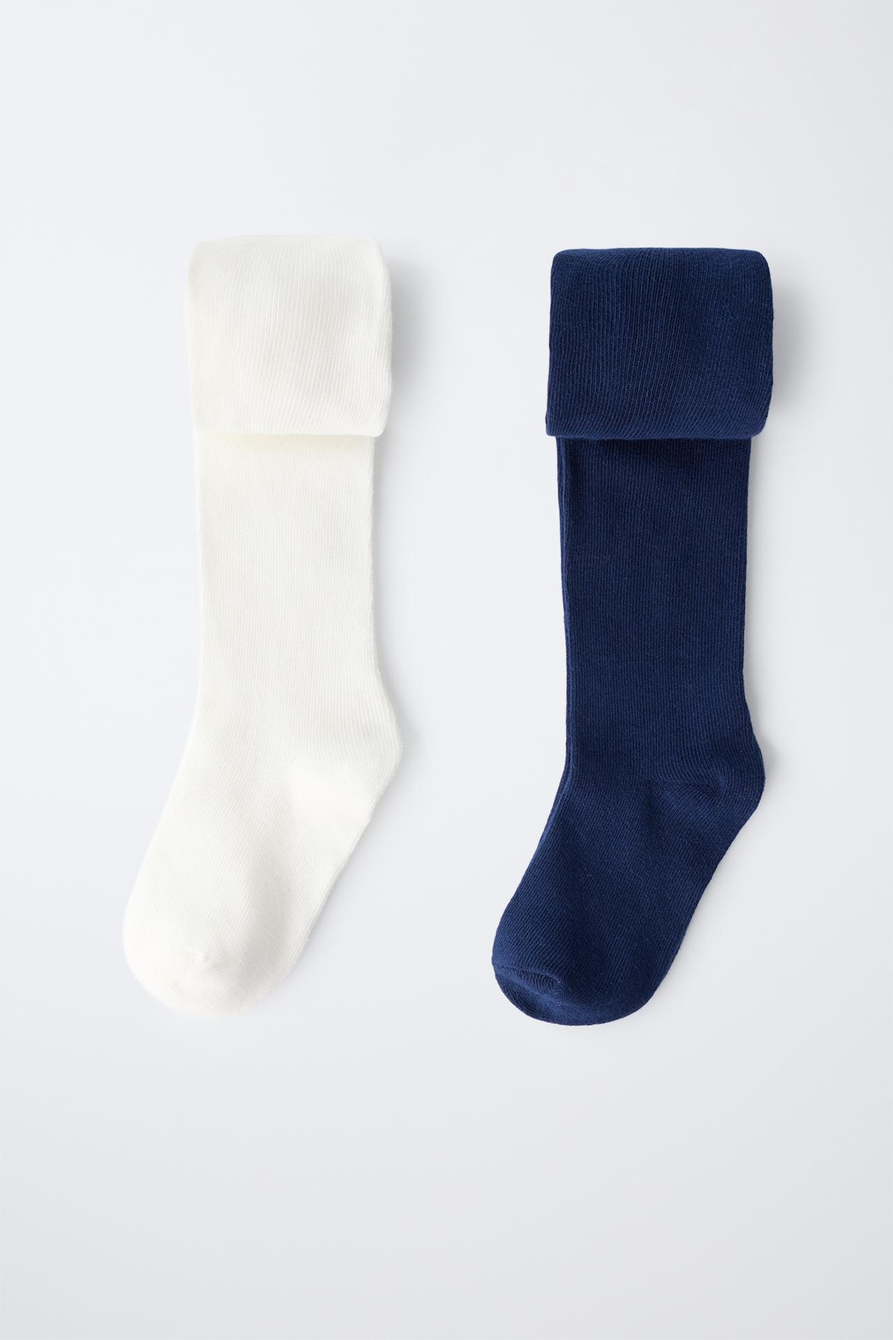 TWO-PACK OF PLAIN TIGHTS — Ecru / Navy