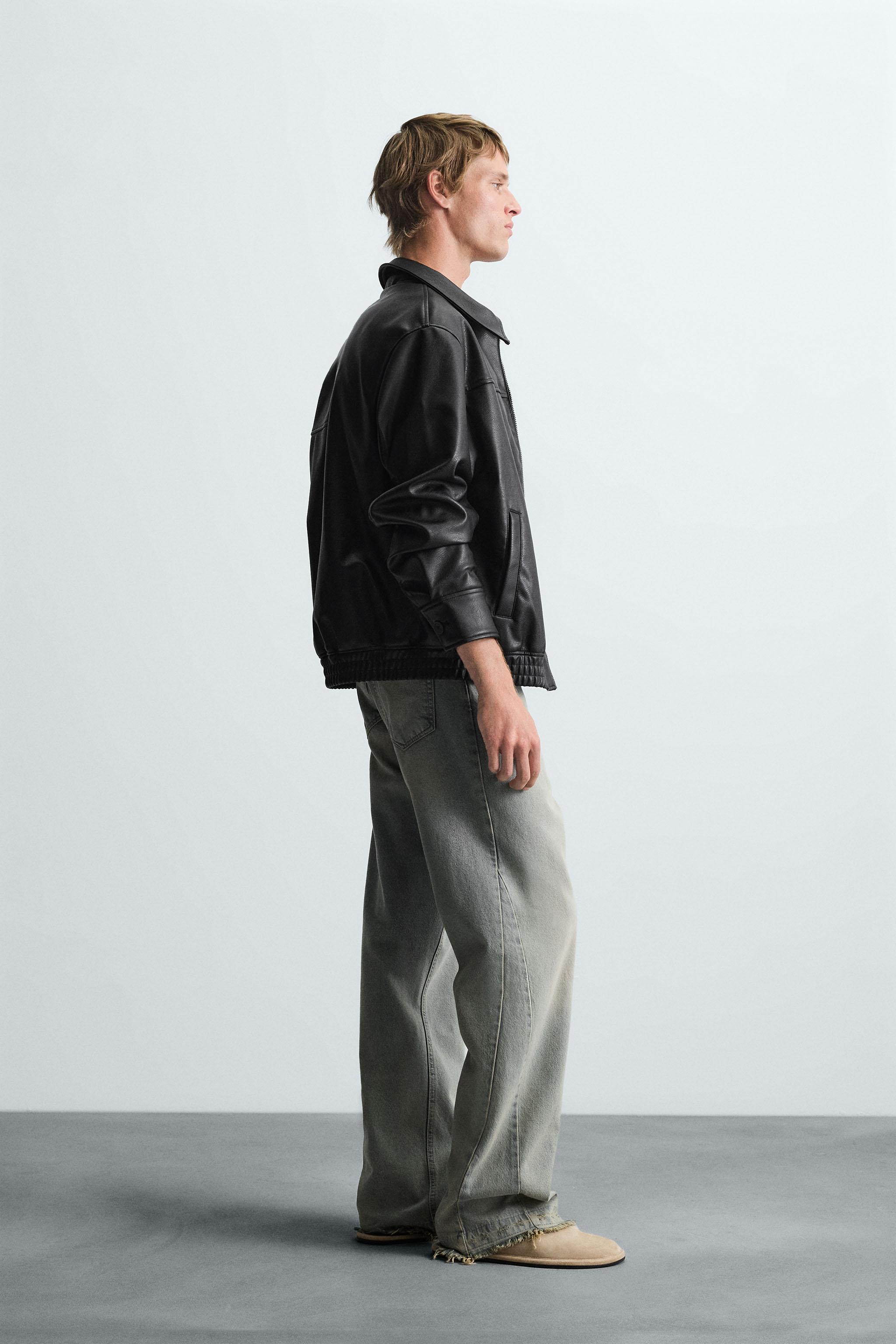 ZARA ブラウン フェイクレザー ボンバージャケット フェイクレザーボンバージャケット - チョコレートブラウン