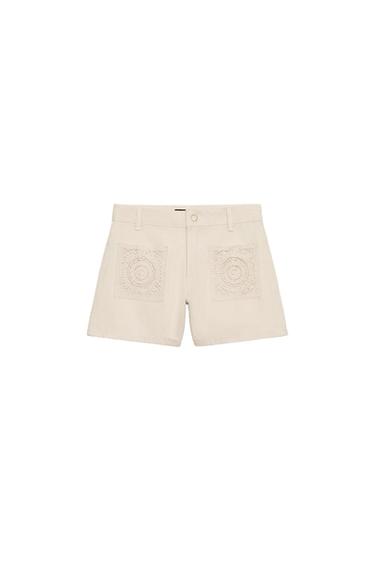 Z1975 CROCHET POCKET SHORTS - Ecru by Zara