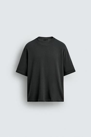 Zara BOXY FIT KNIT T-SHIRT - Anthracite grey