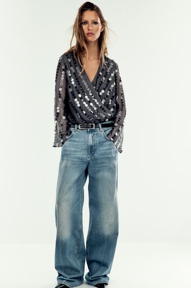 JEANS ZW COLLECTION BAGGY CINTURA MÉDIA - Azul da Zara