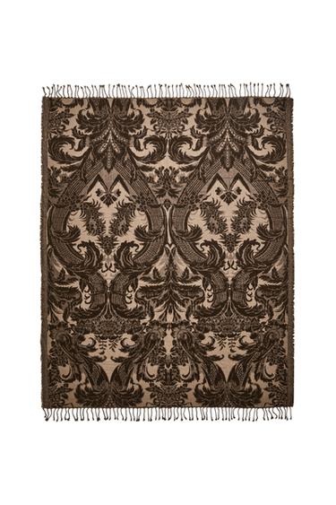 MANTA COM JACQUARD DE FLORES - Bege-claro da Zara