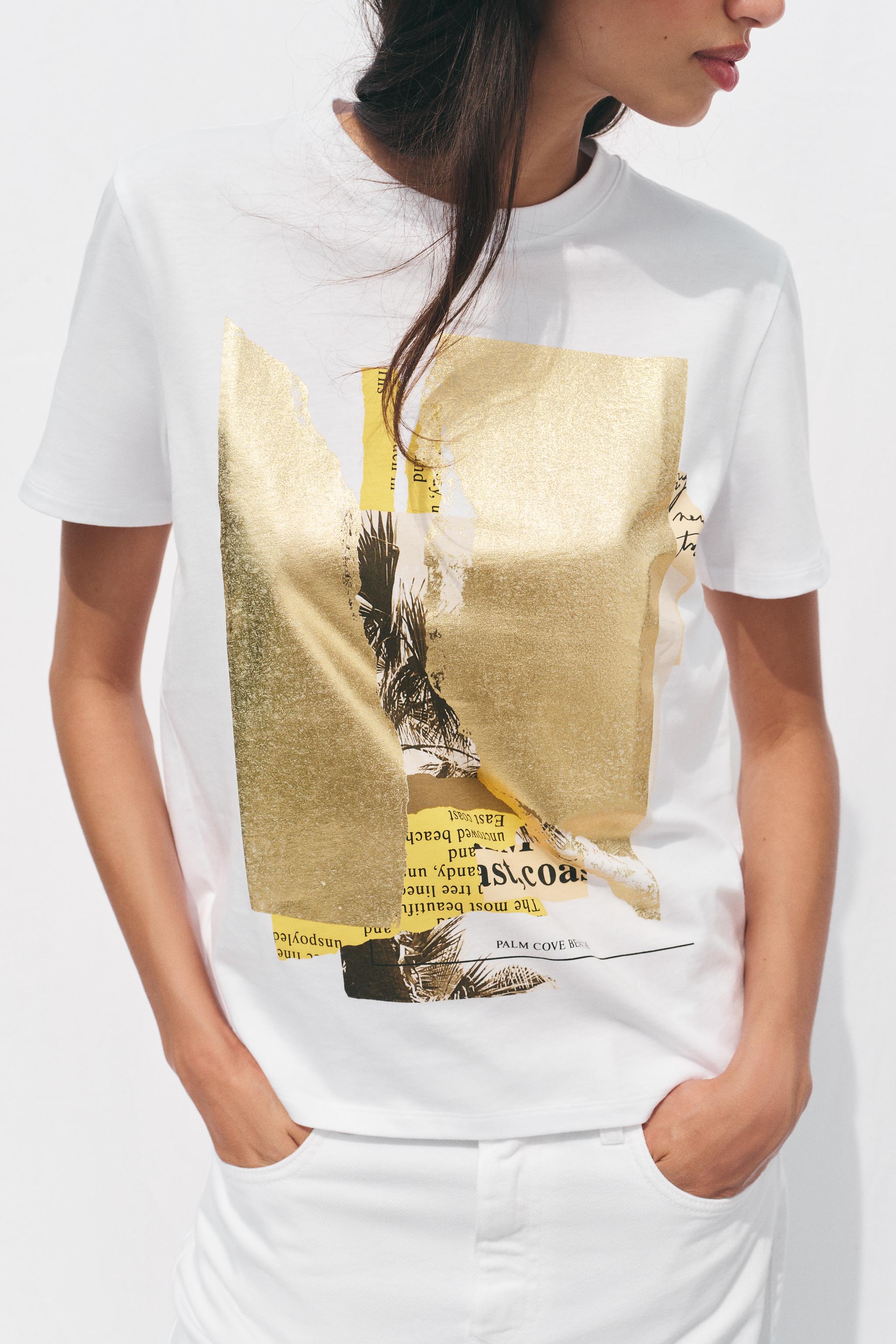 METALLIC PRINT T-SHIRT - Golden | ZARA United States