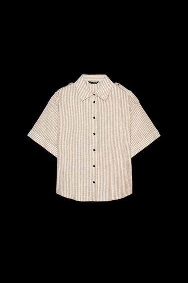 STRIPED SHIRT WITH METALLIC THREAD - Ecru / Beige by Zara - Image 0