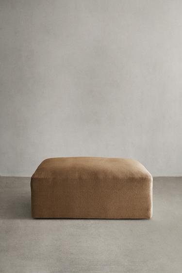 WASHED LINEN POUF - Brick by Zara