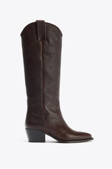 ВЫСОКИЕ КОЖАНЫЕ САПОГИ — КОРИЧНЕВЫЙ от Zara