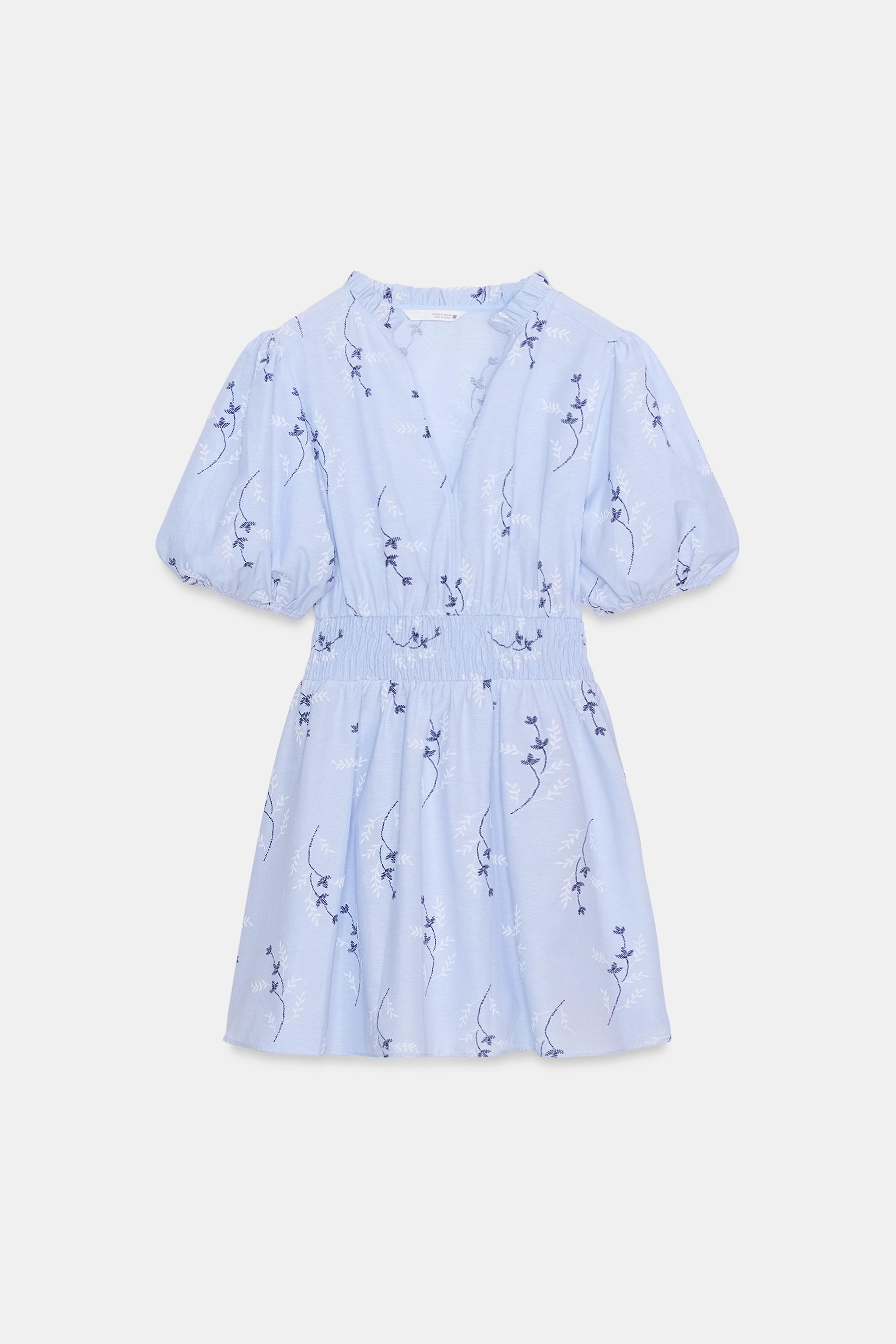 EMBROIDERED PRINTED DRESS - Blue / White | ZARA United States EMBROIDERED PRINTED DRESS - Blue / White | ZARA United States