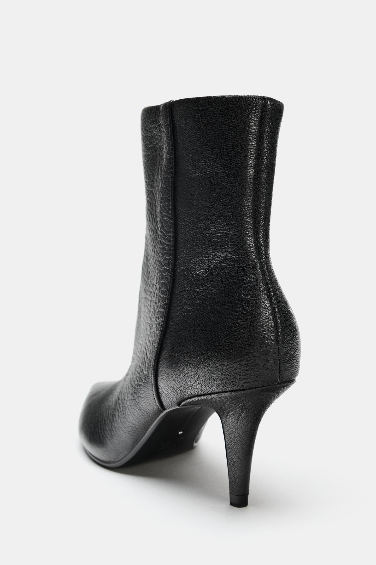 Женские ботинки Zara Leather Heeled Ankle, цвет: Чёрный — фото 6