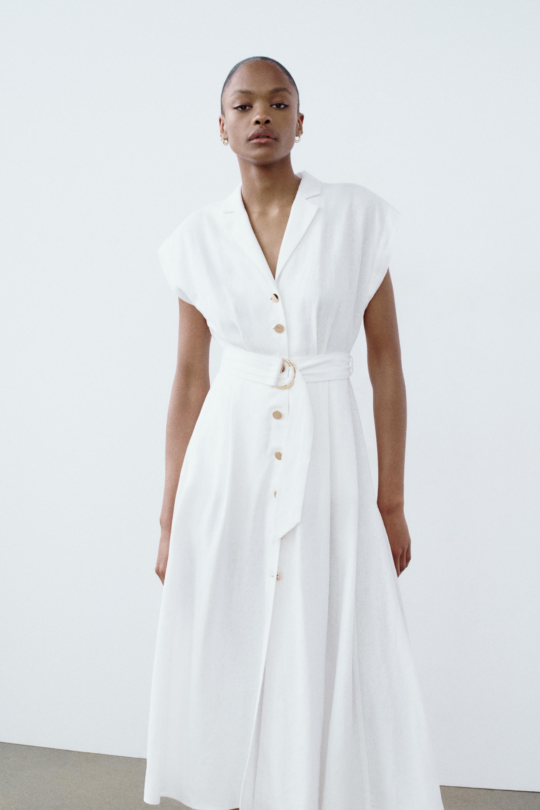 SHIRT DRESS WITH BELT White ZARA United Kingdom