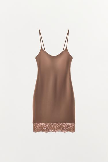 ROBE COURTE EN MÉLANGE DE POLYAMIDE ET DENTELLE - rose poudré de Zara - Image 3