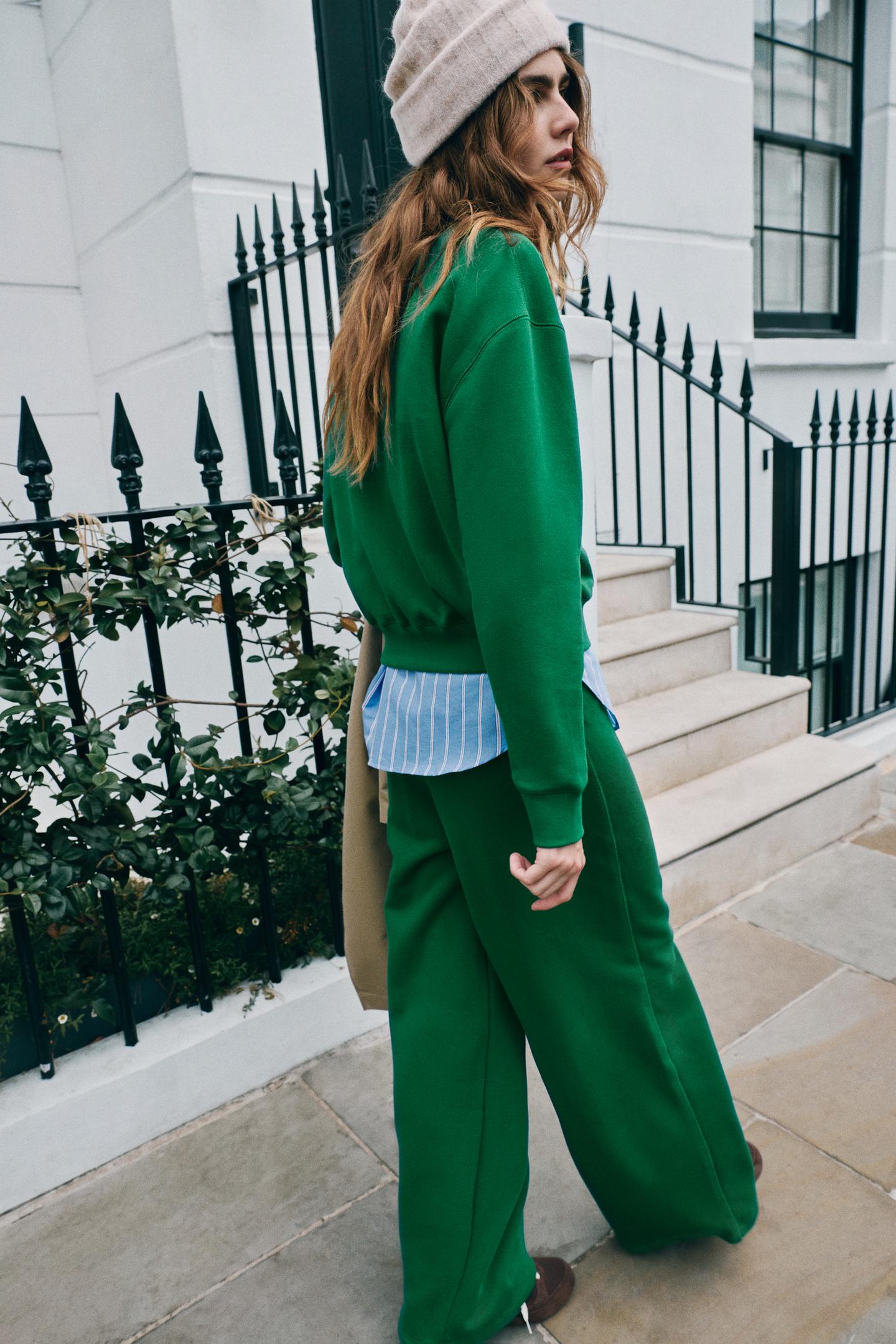 Женские брюки Zara New York Fleece, цвет: Зелёный — фото 5